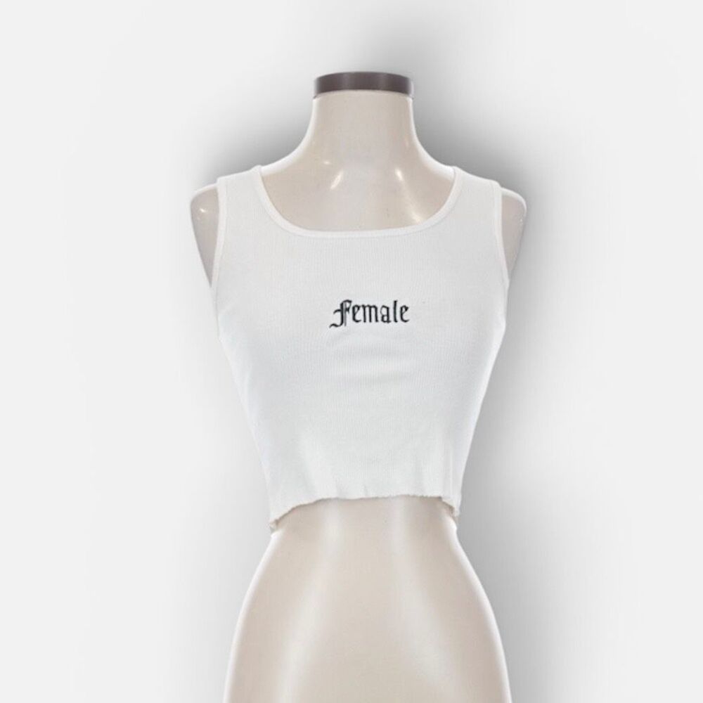 Mayfair Merch Female Gothic White Crop Top Cropped Tank Small Ribbed